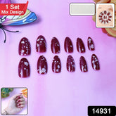 Premium Burgundy Artificial Nai - (Mix Design / 1 Set)